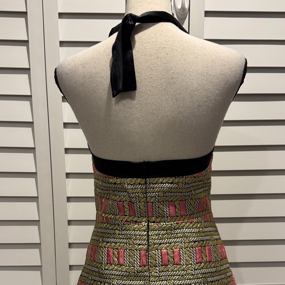 Cynthia Rowley NWT Bonfire Gold/ black and Pink Halter Dress. - Picture 5 of 12
